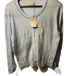 A New Day Light Blue Cardigan Sweater XL Rhinestone Trim Button Front